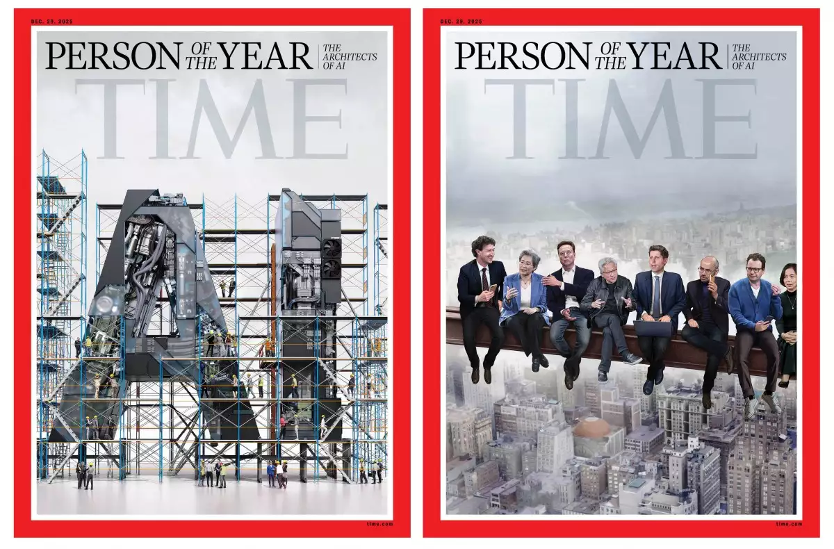 Estas imágenes de portada de la revista cortesía de TIME/TIME Persona del Año obtenidas el 11 de diciembre de 2025 muestran dos portadas de la revista TIME anunciando "Arquitectos de IA" como la Persona del Año TIME 2025, con una ilustración de Peter Crowther para TIME (imagen izquierda) y una pintura de Jason Seiler para TIME (imagen derecha).