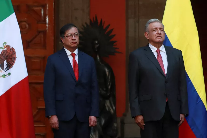 FILE PHOTO: Mexico's President Andres Manuel Lopez Obrador and his Colombian counterpart Gustavo Petro attend an official welcoming ceremony, at National Palace in Mexico City, Mexico November 25, 2022. REUTERS/Henry Romero/File Photo