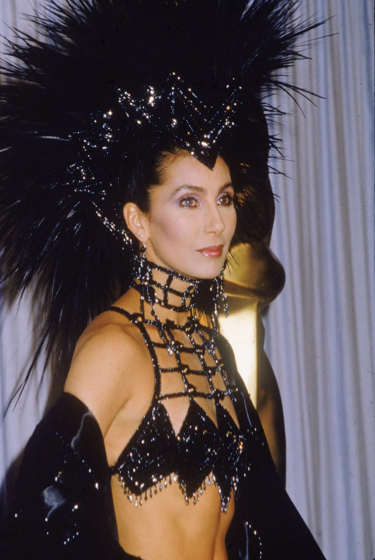 Cher In Black Headdress At Oscars