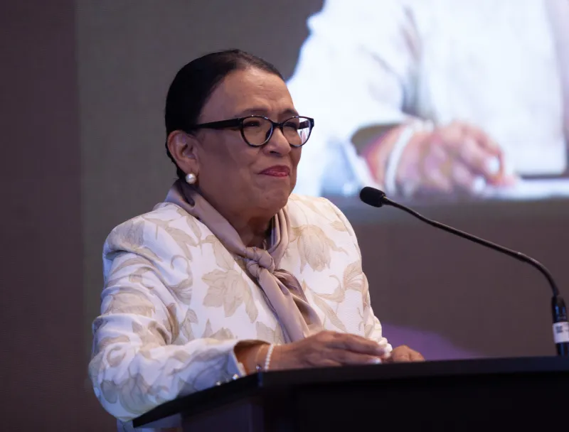 Rosa Icela Rodríguez Velazquez, secretaria de Gobernación, habla durante la reunión plenaria de Morenaen la Camara de Diputados. 