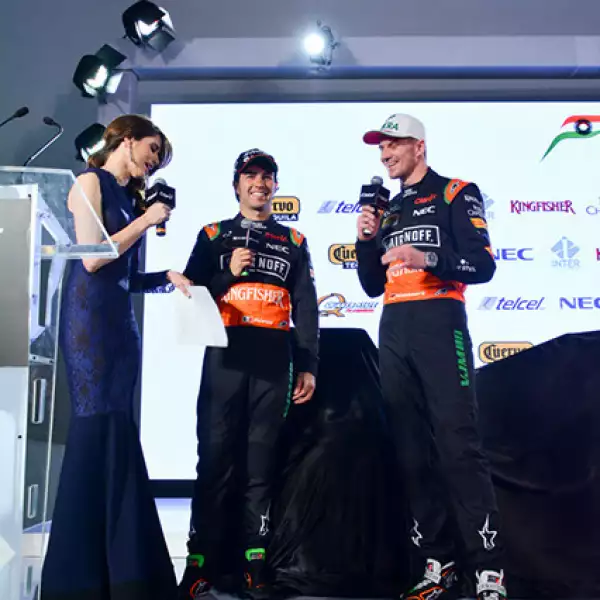 María José Rojas,Checo Pérez y Nico Hulkenberg.