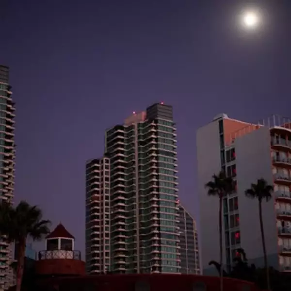 ciudad, noche, luna, california, viaje