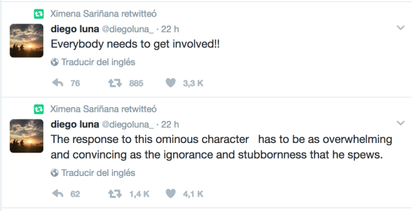 Ximena Sariñana retuitea a Diego Luna