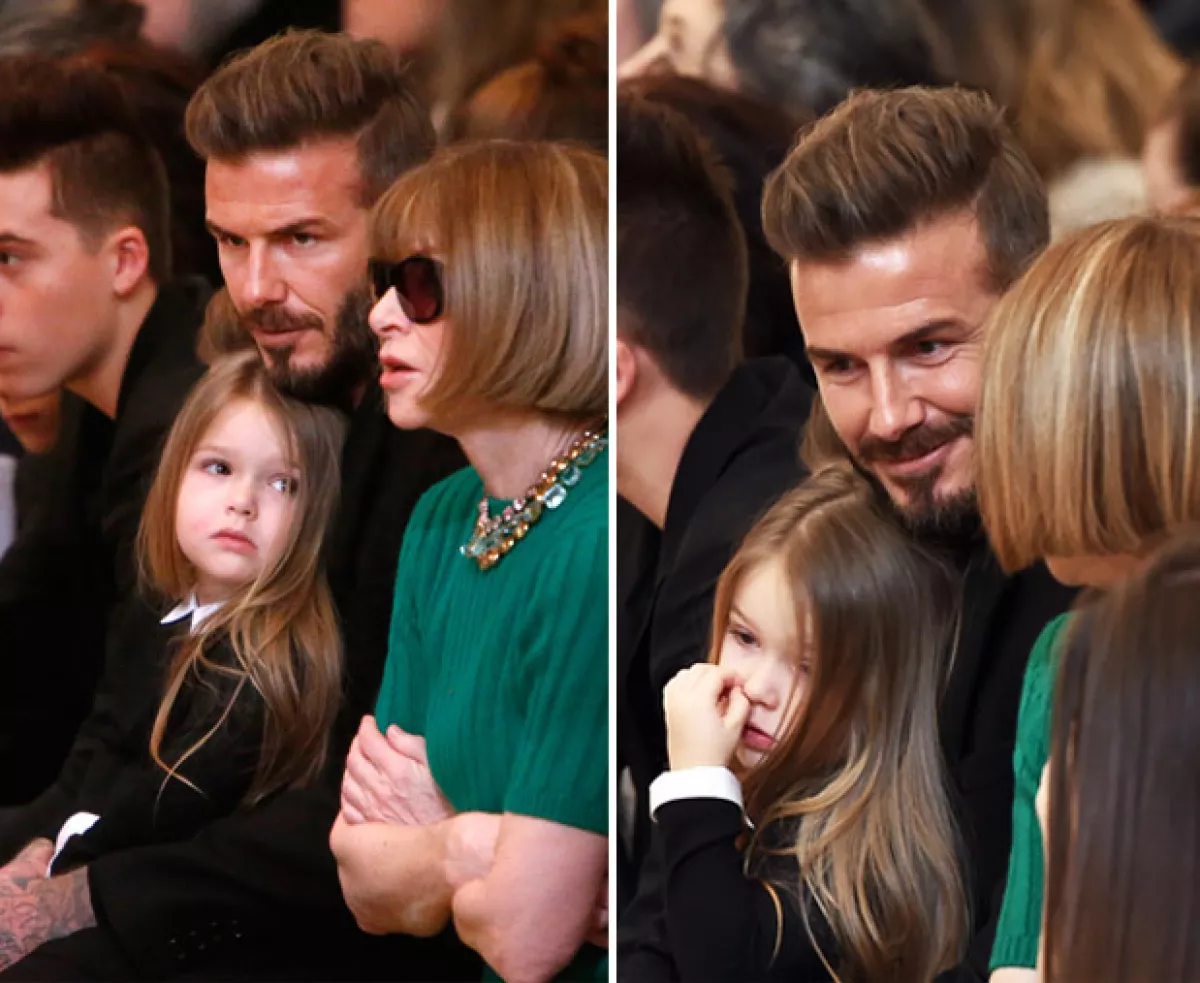 En todos los eventos de moda, David es el encargado de cuidar a su hija.