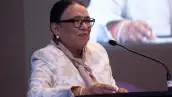 Rosa Icela Rodríguez Velazquez, secretaria de Gobernación, habla durante la reunión plenaria de Morenaen la Camara de Diputados. 