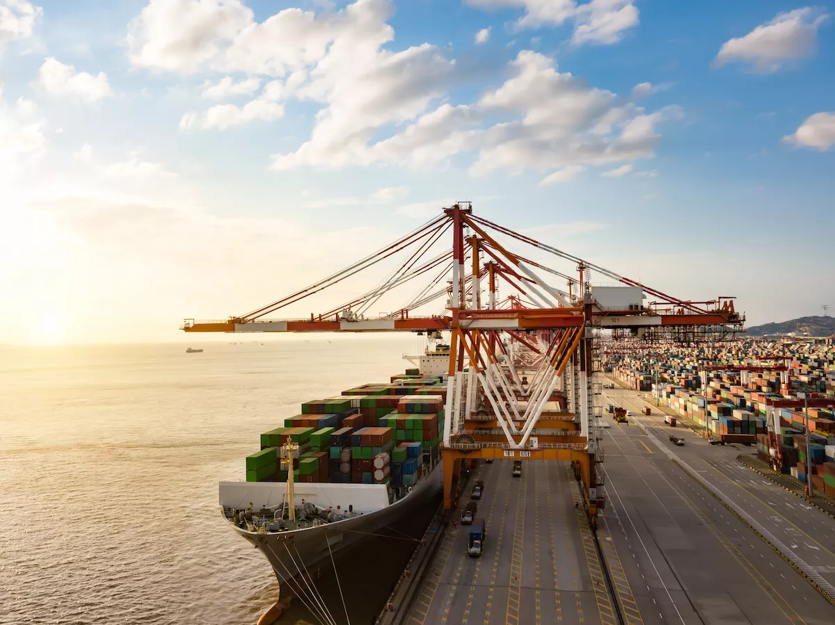 Container terminal handling area, aerial view