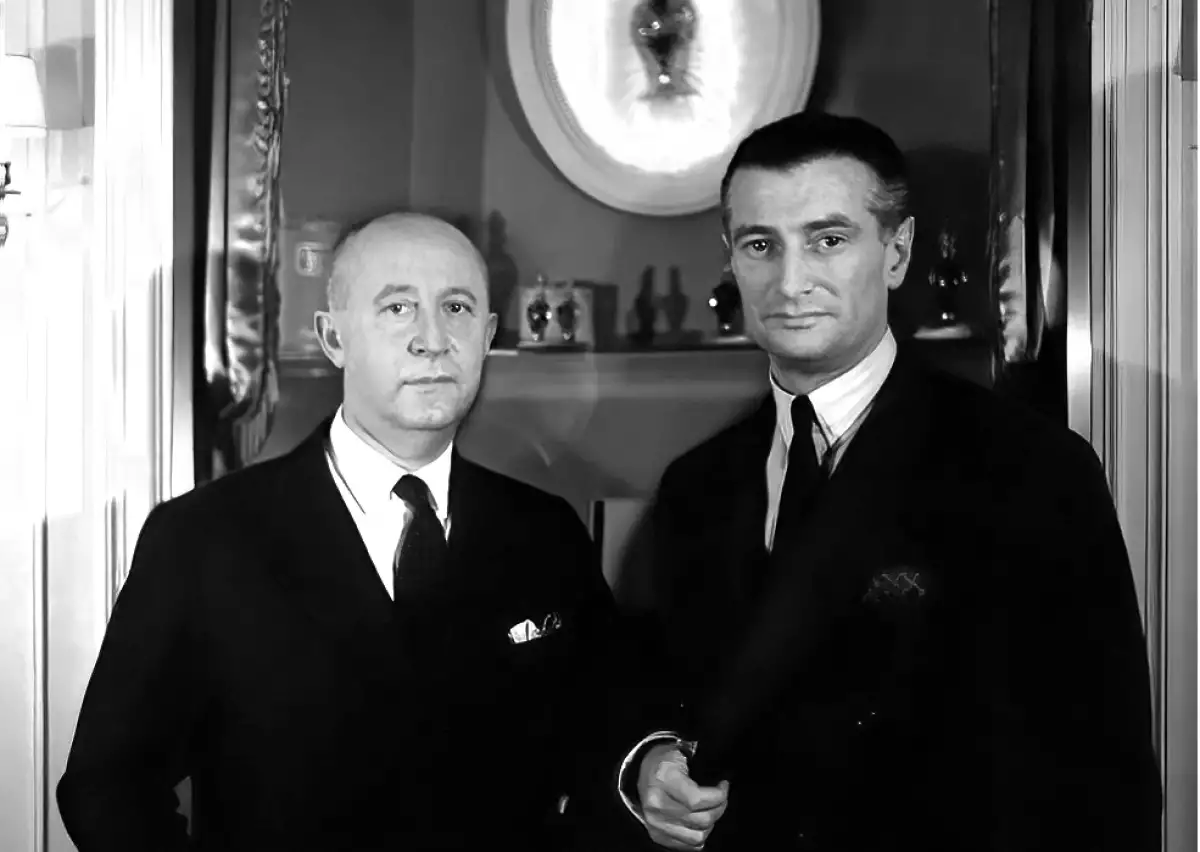 Foto del diseñador Christian Dior junto a su amigo Serge Heftler Louiche.