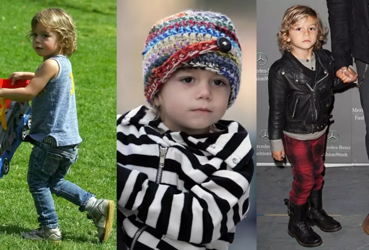 Su estilo es visto en pocos niños, y Kingston lo luce muy bien (A la izquierda, el look que él mismo eligió para asistir a la pasarela de su mamá).