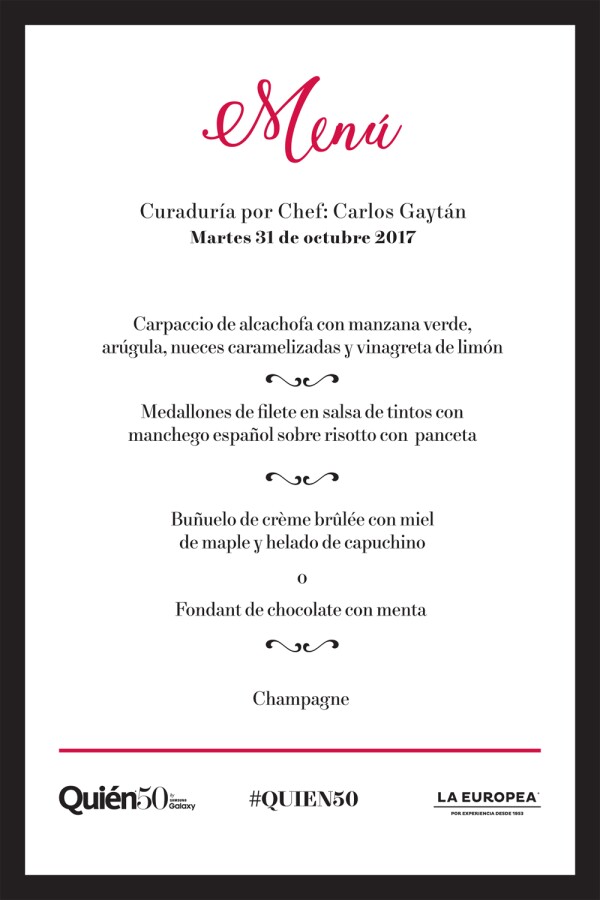 Menú Quién 50 2017
