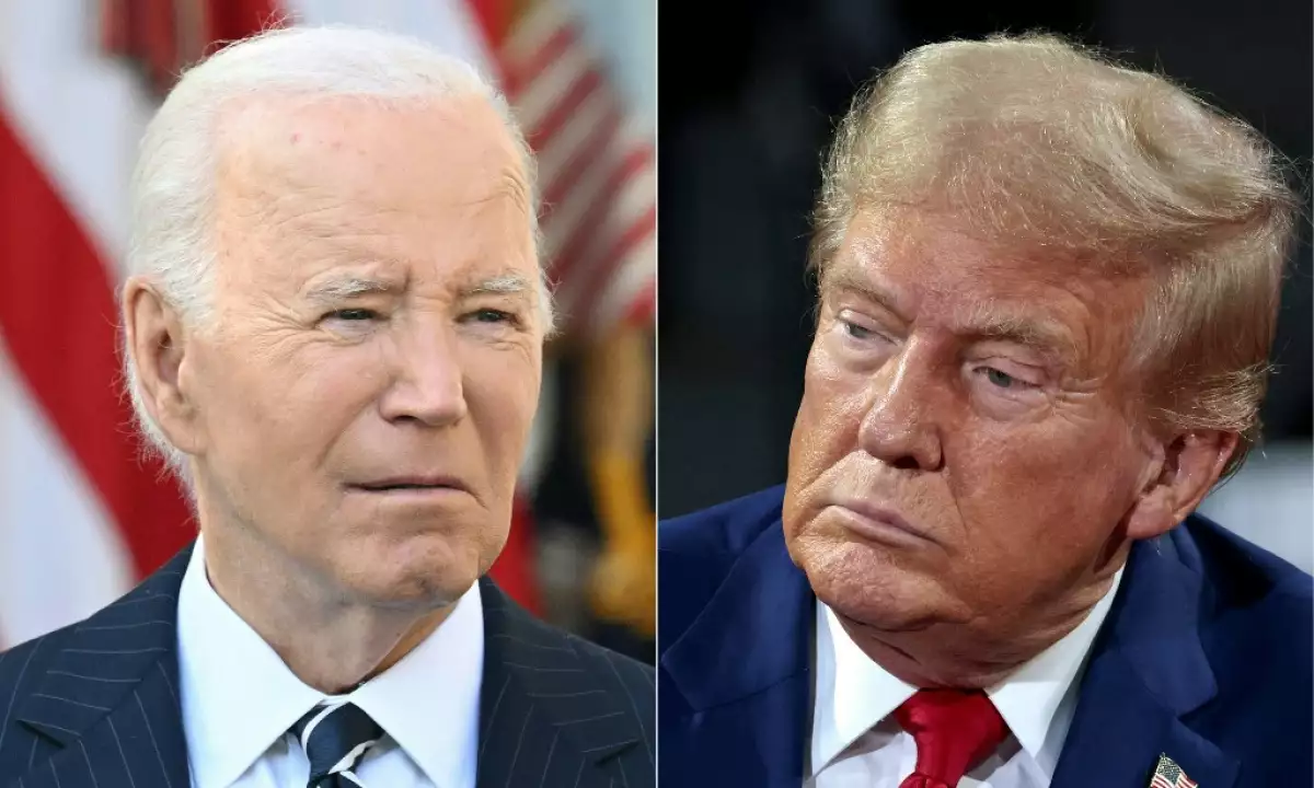 Esta combinación de imágenes creadas el 7 de noviembre de 2024 muestra que el presidente de los Estados Unidos, Joe Biden (L), se dirige a la nación desde el Rose Garden de la Casa Blanca en Washington, DC, el 7 de noviembre de 2024, después de que Donald Trump ganara las elecciones presidenciales, y el ex presidente de los Estados Unidos y candidato presidencial republicano Donald Trump (R) asiste a una reunión del ayuntamiento moderada por la gobernadora de Arkansas, Sarah Huckabee Sanders en el Centro Financiero Dort en Flint, Michigan, el 17 de septiembre de 2024. El presidente Joe Biden instó a los estadounidenses el 7 de noviembre de 2024 a bajar la temperatura política después de la aplastante victoria electoral de Donald Trump sobre Kamala Harris, diciendo en un discurso conciliador a la nación que garantizaría una transición pacífica del poder.
