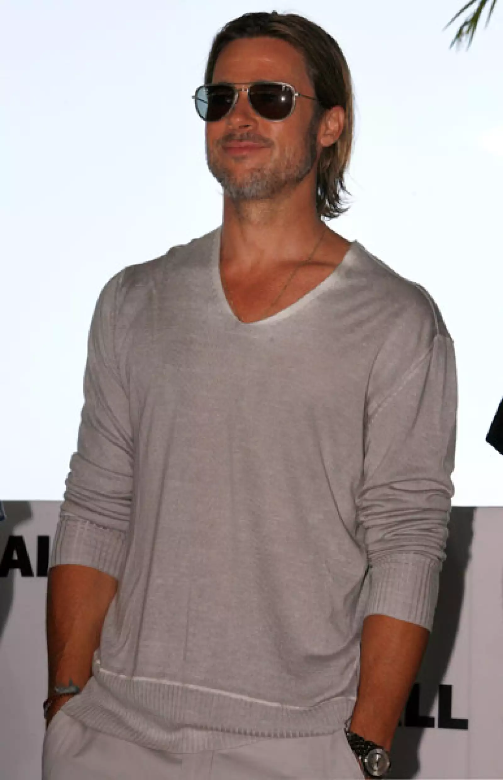 Brad Pitt llegó a Cancún para promover su película Moneyball.