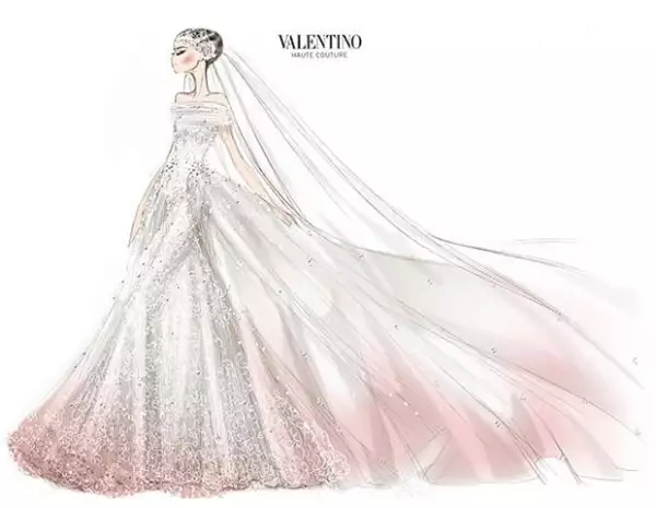 El vestido de la actriz era de tul con flores de saten.