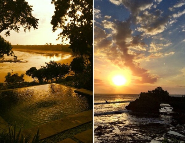 Izquierda: Bahía Jimbaran. Derecha: Tanah Lot.