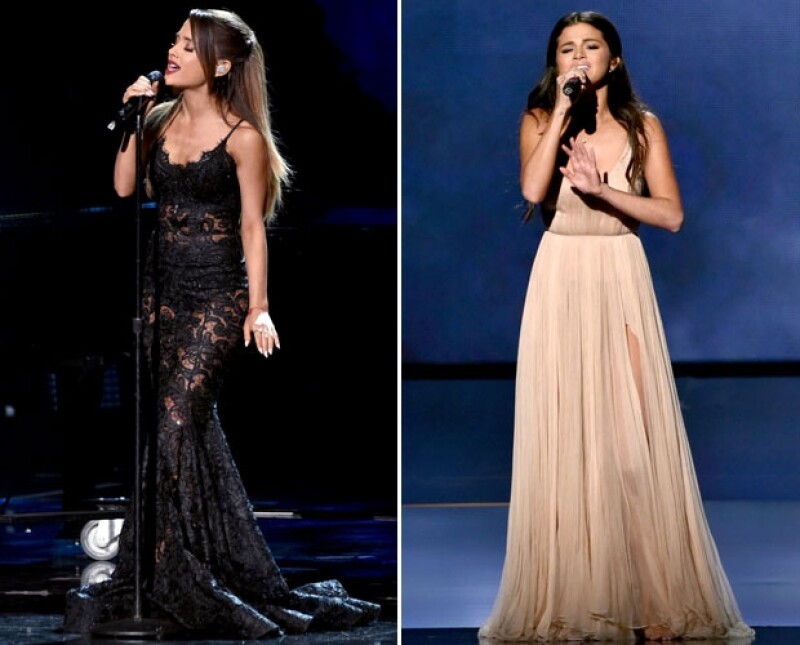 Ariana Grande y Selena Gomez pusieron a prueba sus poderosas voces en el escenario de los American Music Awards.