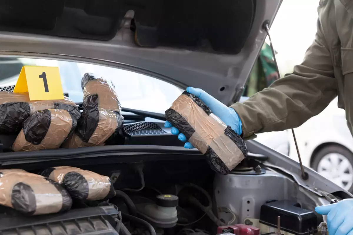 Hidden drugs in a vehicle secret compartment