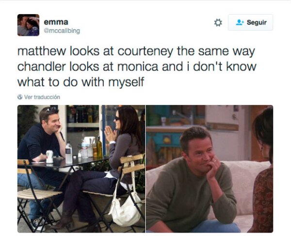 Los fans tanto de la serie como de la pareja se han mostrado muy emocionados con la supuesta noticia, e incluso una fan publicó este tuit en el que daba "evidencia" del afecto que Mat siente por Courteney.