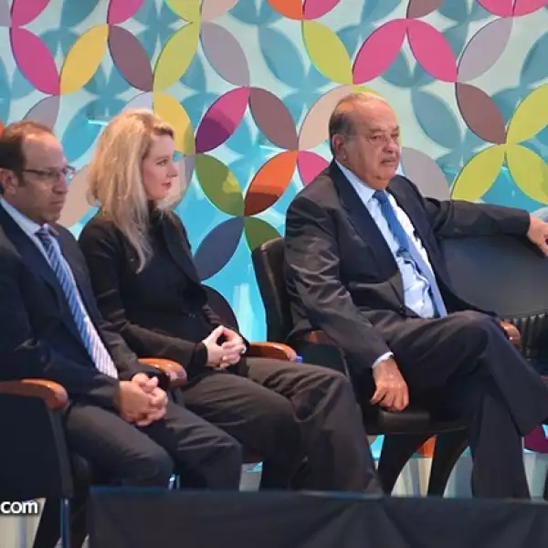 Marco Antonio Slim Domit,Elizabeth Holmes y Carlos Slim Helú.