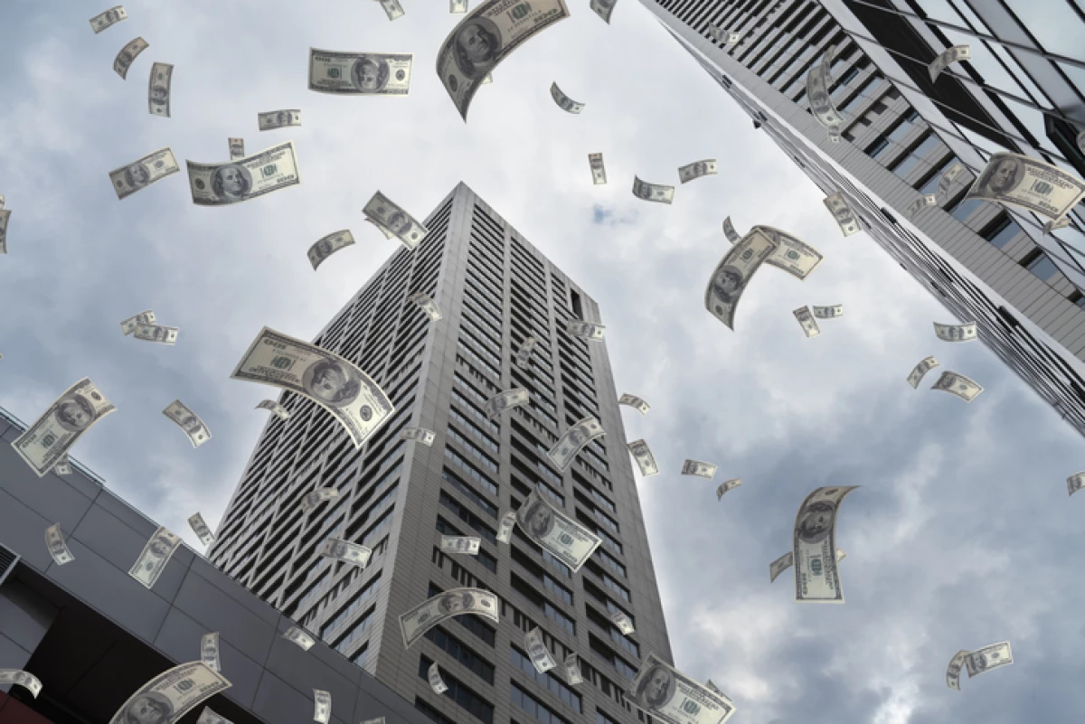 Dollar Flying in City