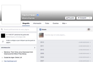 Así luce la fan page de Radiohead.