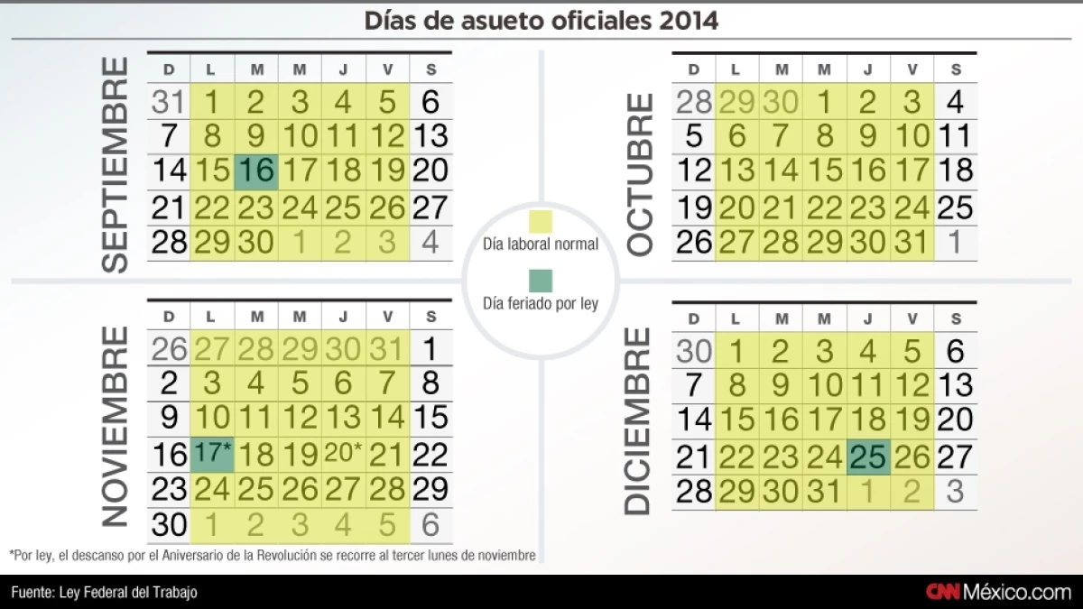 calendario, asuetos, 2014