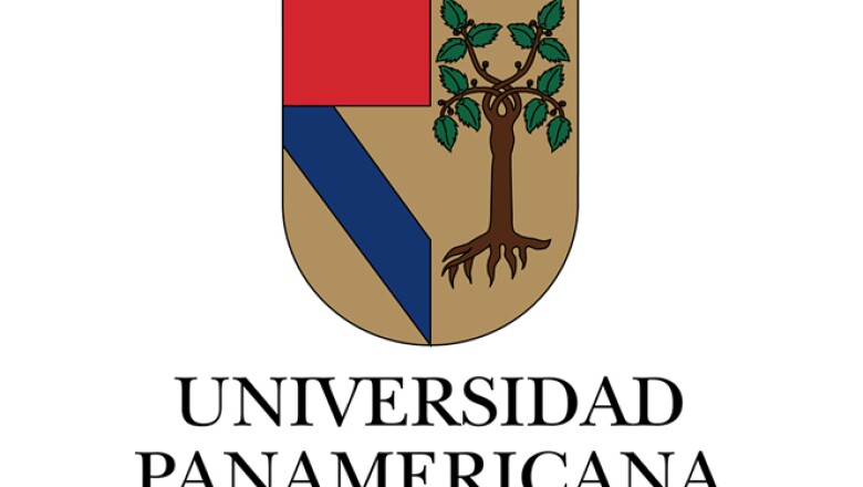 La Universidad Panamericana tiene un escudo conformado por dos elementos fundamentales, el recuadro rojo y la banda azul que representan el escudo de armas que usó Cristóbal Colón al descubrir América, y que simbolizan el panamericanismo.