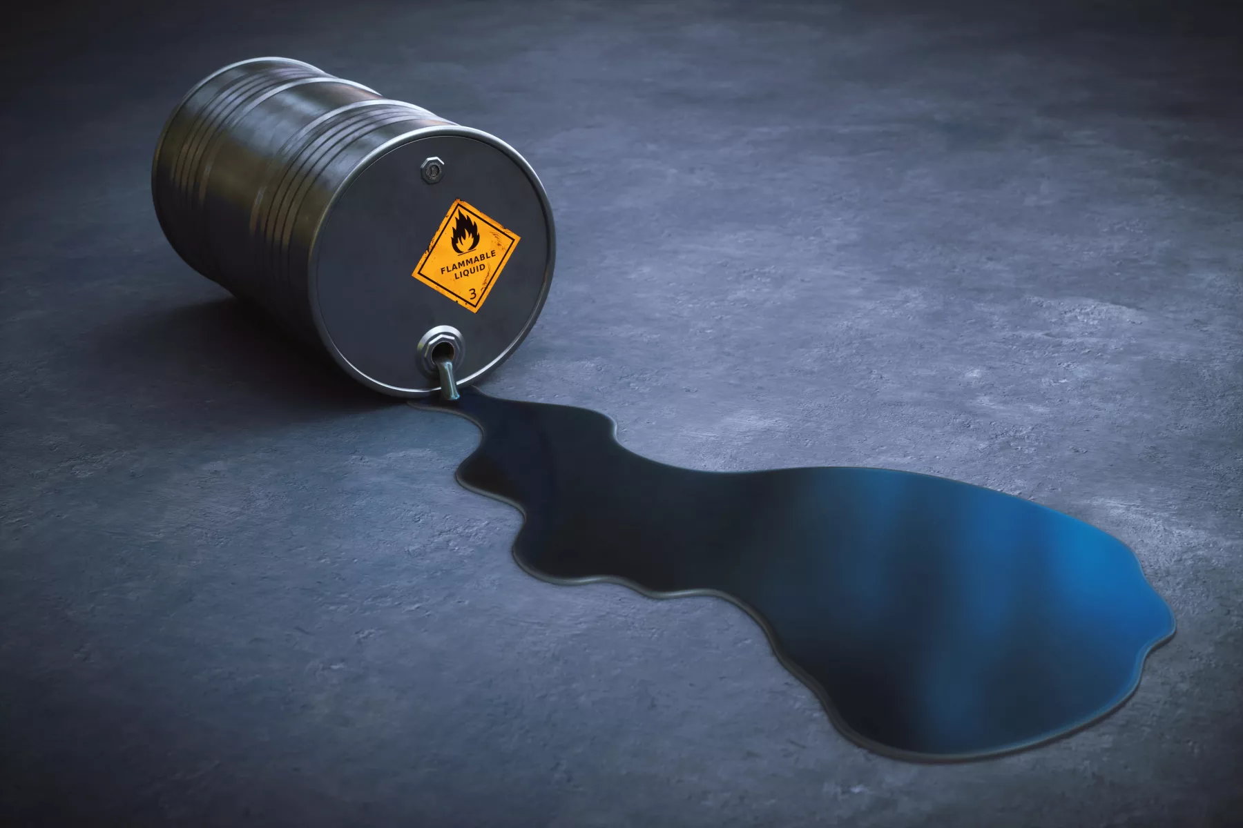 Leaking oil barrel spilling gasoline on the ground