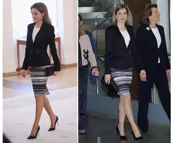 Letizia Ortiz en diciembre 2014 llevó por primera vez la falda de Hugo Boss. Hace apenas algunos días la volvió a usar.