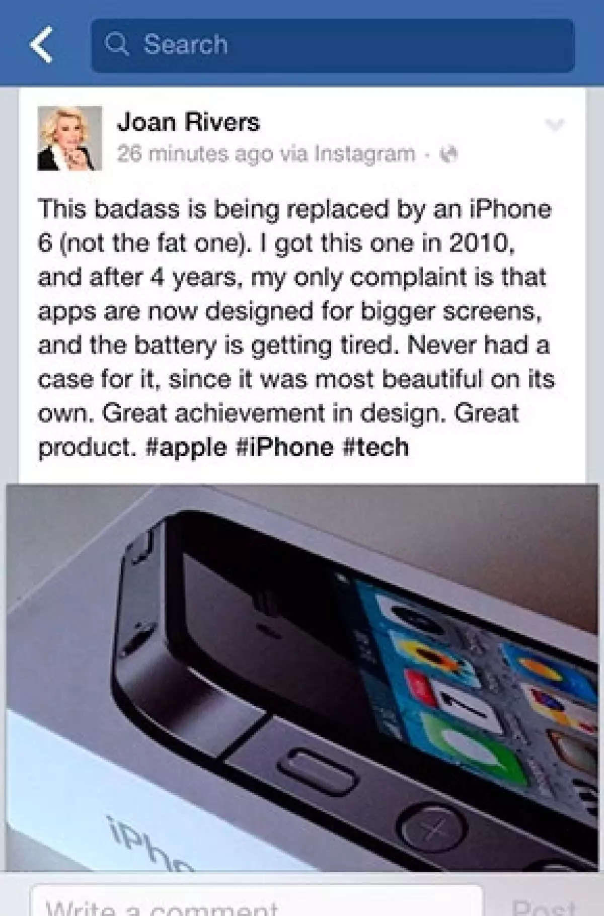 La madrugada de este viernes apareció en le perfil de la fallecida conductora un mensaje en el que promocionaba la nueva tecnología de Apple.