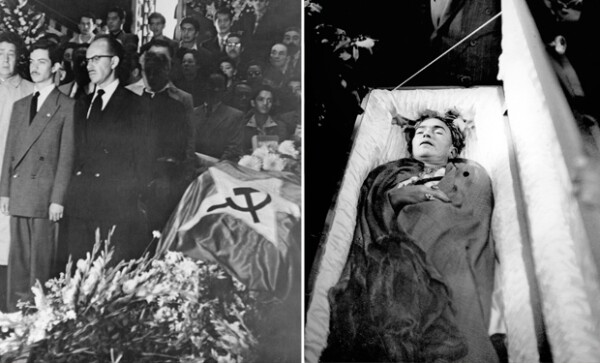 Frida Kahlo murió de pulmonía a los 47 años el 13 de julio de 1954. Durante su funeral en Bellas Artes sus amigos quitaron la bandera de México y pusieron la de la hoz y el martillo que representaba al comunismo.