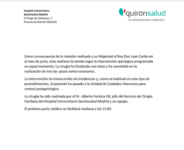 Parte médico Juan Carlos I