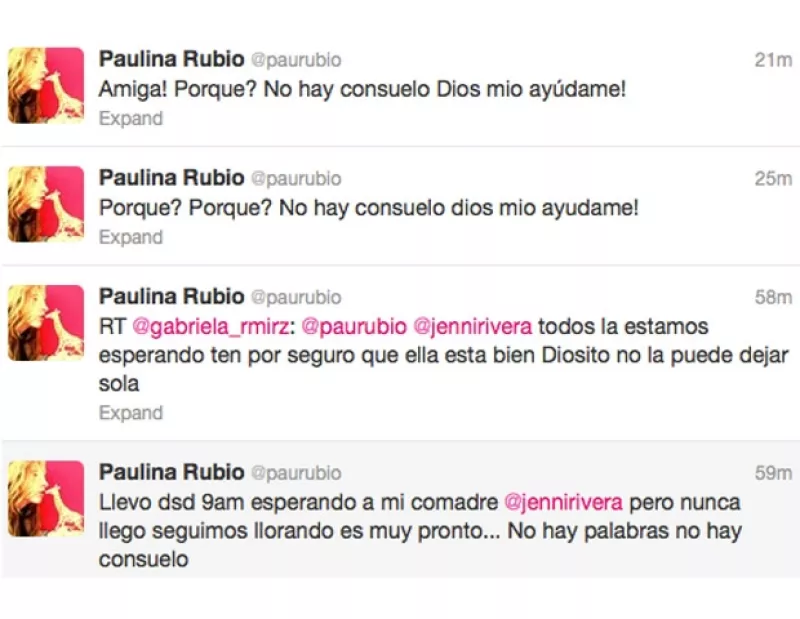 Sin duda la noticia sobre la desaparición del avión en el que viajaba Jenni Rivera y su muerte han sido un tema de todo el domingo, una de la más afectadas, la Chica Dorada.