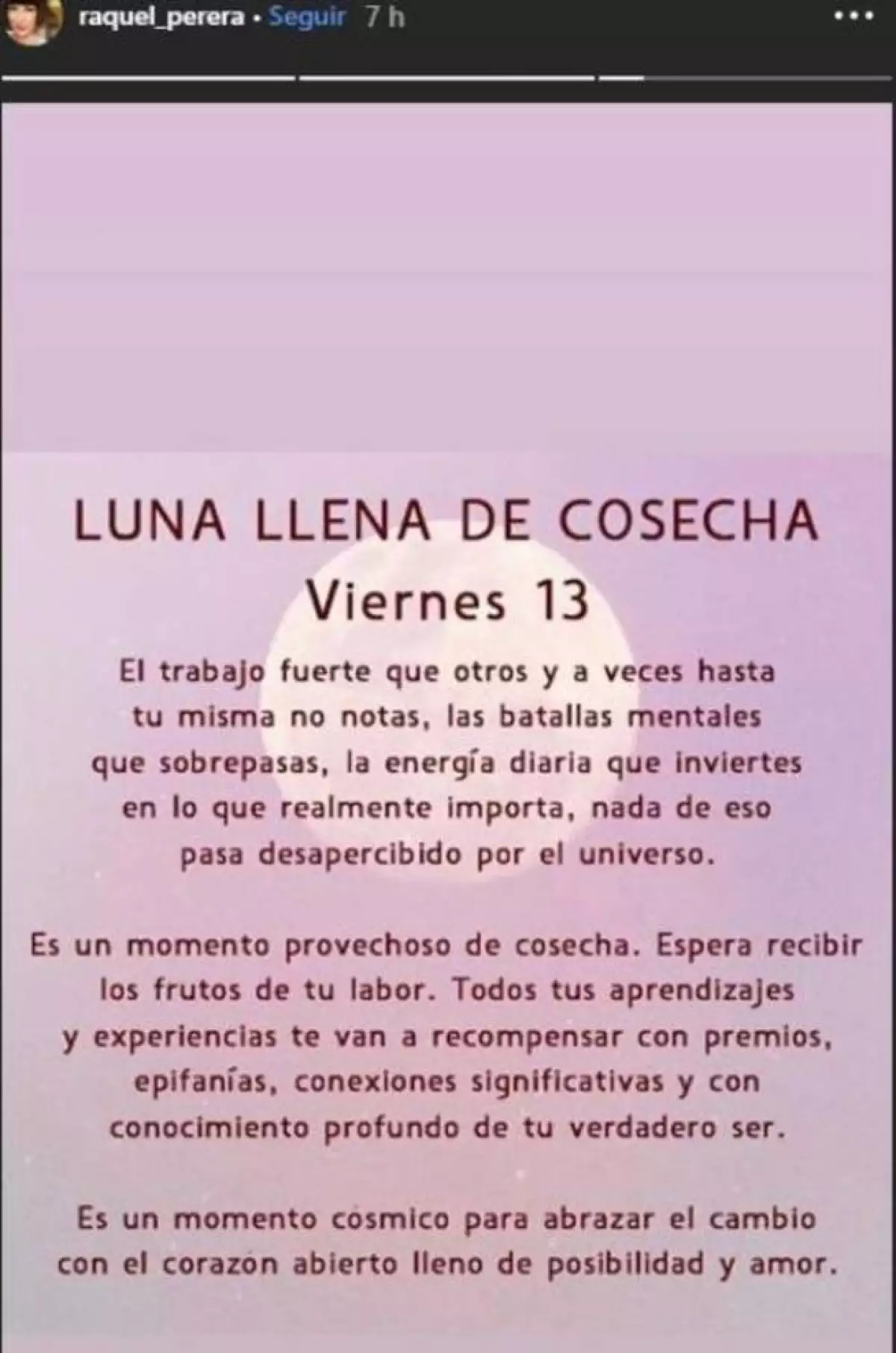 Mensaje de Raquel Perera