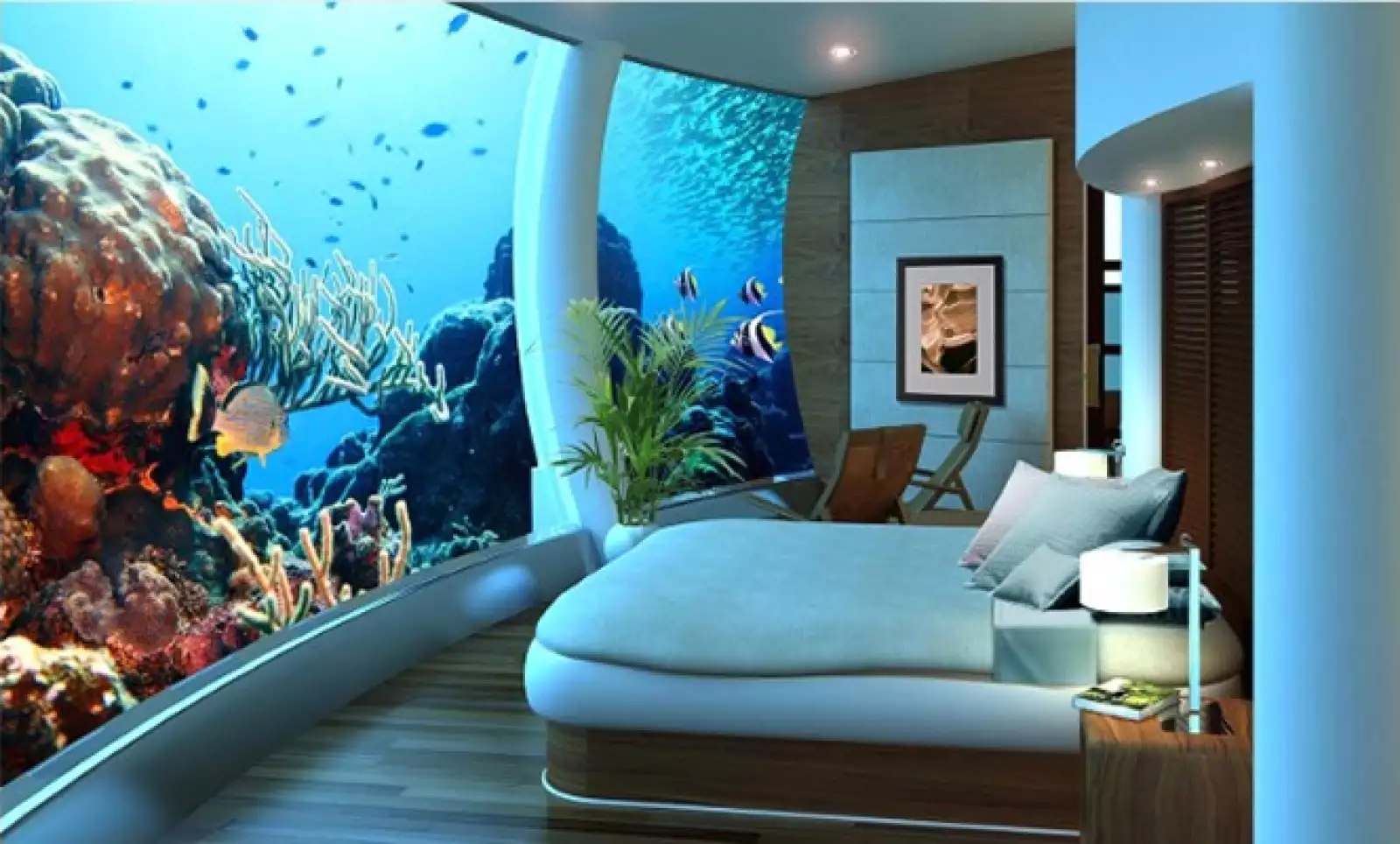 El hotel de cinco estrellas está programado para ser construido en una isla privada de 91 hectáreas en Fiji, rodeada por una laguna de 2,023 hectáreas. El aún no lanzado hotel Poseidon se promociona como un alojamiento de lujo para los tipos aventureros, 