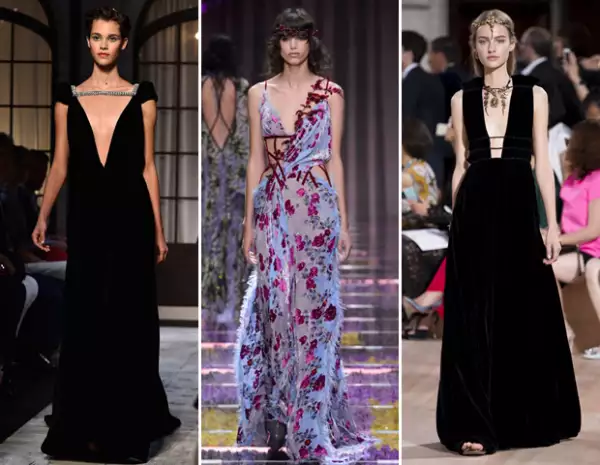 Para otoño-invierno 2015, los vestidos deberán ser de terciopelo según las colecciones de Schiaparelli, Versace y Valentino.