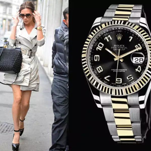 Victoria Beckham integra a todos sus autendos su Oyster Perpetual Datejust II de Rolex, un clásico de la casa joyera que realza cualquier atuendo.