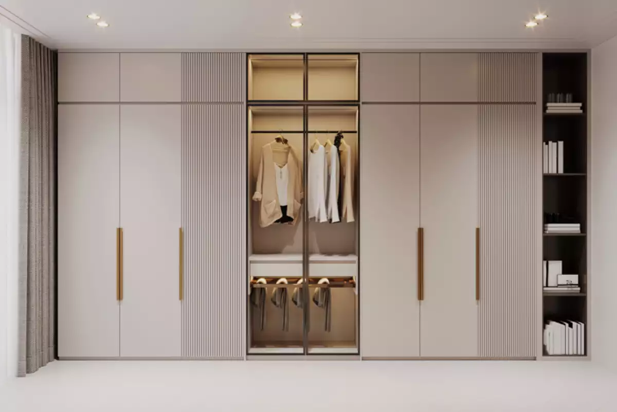 Modern built-in wardrobe closet with personal accessories