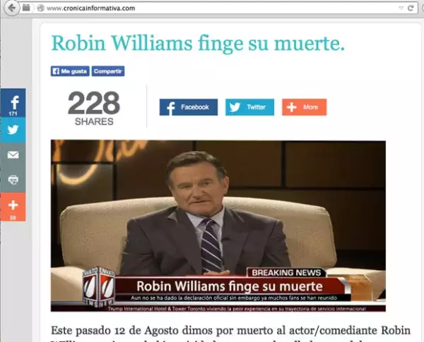 Nota sobre Robin Williams, publicada en la Crónica Informativa.