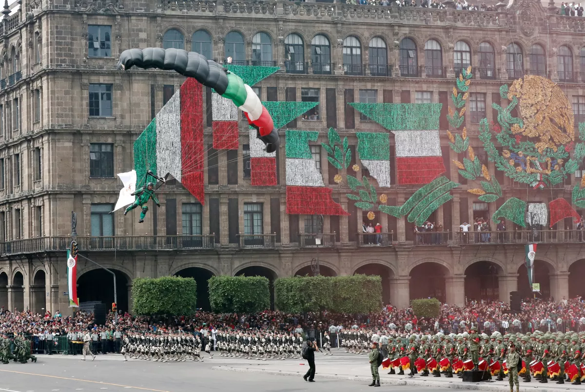 Military parade to celebrate Independence Day at Zocalo Square in downtown Mexico City