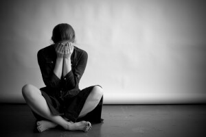 Depressed woman in monochrome