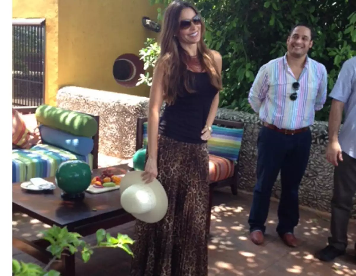 La famosa actriz y modelo colombiana se hospedó en la Hacienda Puerta Campeche, con ella viajaban, su novio Nick Loeb y su hijo Manolo.
