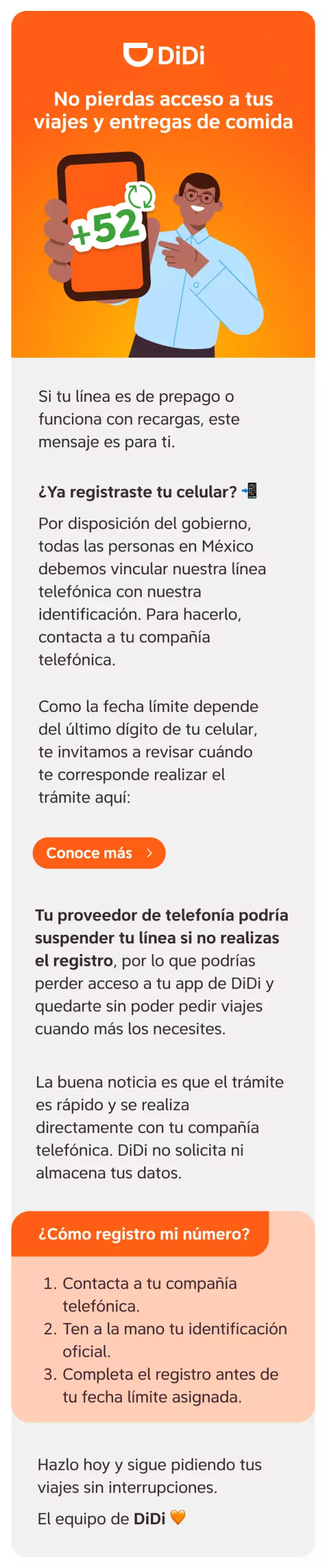 DiDi se suma al llamado para registrar celulares.