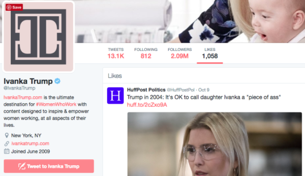 Tuit de Ivanka likeando comentarios machistas de Donald