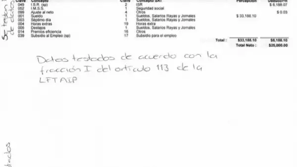Es el primer recibo que firmó Andrés Manuel López Obrador como sueldo en Morena. Sus datos personales están testados del documento. Revisa la información.