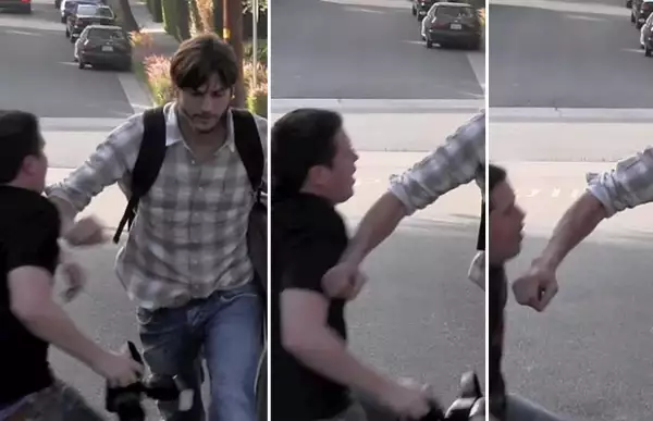Lo cierto es que el fotógrafo estaba muy cerca del actor a pesar de que se aprecia que Ashton le pidió que no le tomara fotos.