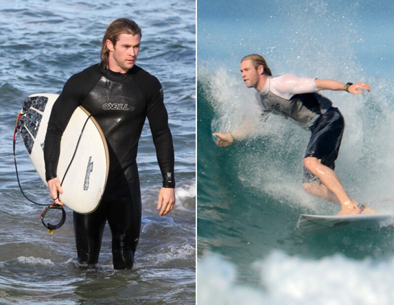 Chris dominando las olas, el surf es uno de sus hobbies favoritos.