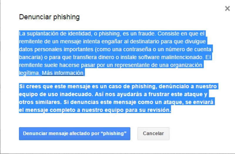 Notificación para denunciar phishing