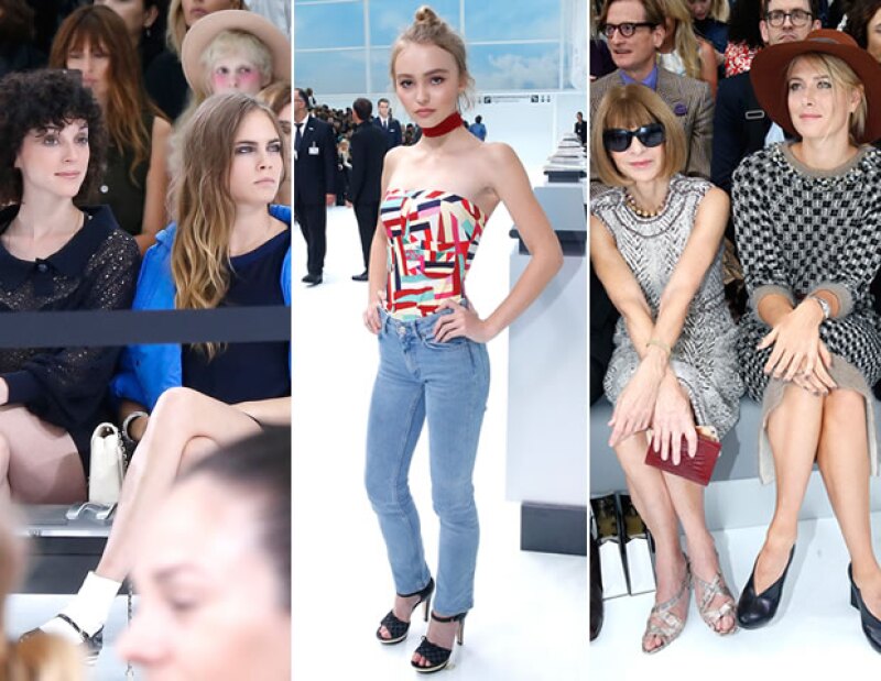 Cara Delevingne junto con su novia St. Vincent, Lily Rose Depp, Anna Wintour y Maria Sharapova en el front row.