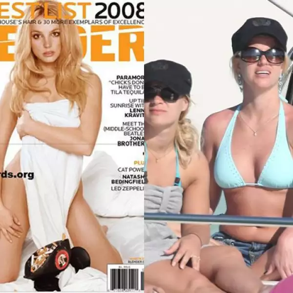Britney Spears posó para la revista Blender, y detrás de la sábana que la cubría se veía una sillueta muy esbelta, nada que ver con la figura real que tenía en ese momento.