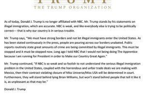 El comunicado fue publicado a unas horas de que se confirmase la ruptura de tratos entre NBC y la empresa de Trump.