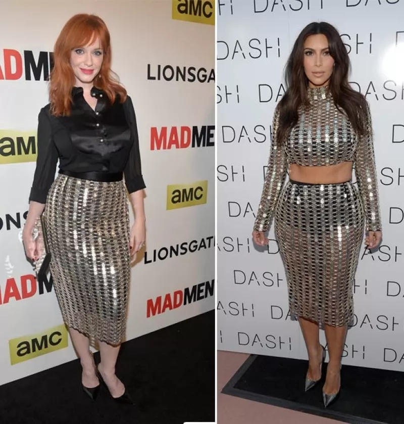 La actriz acudió a la premiere de la temporada 7 de `Mad Men´ luciendo el mismo diseño de Wes Gordon que vimos en Kim hace unas semanas. ¿Cuál de ellas logró el mejor look?